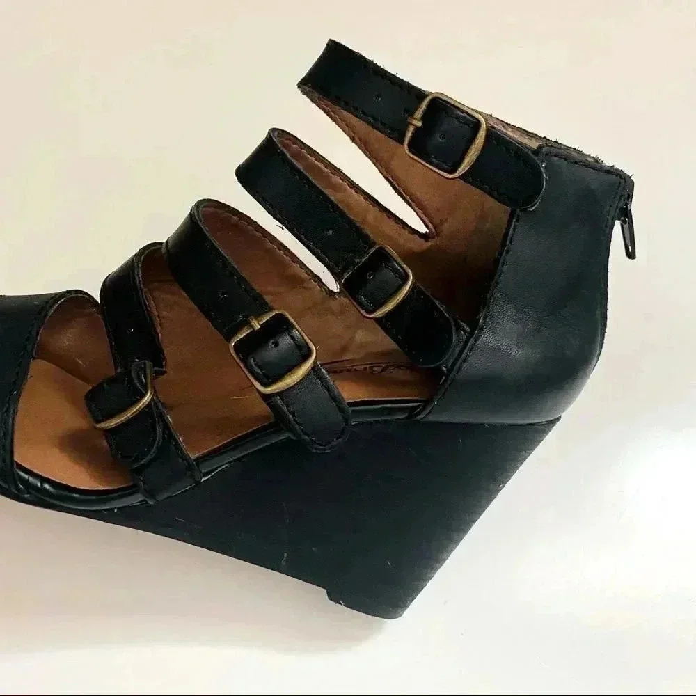 Lucky Brand Reynolds Caged Black Wedges
